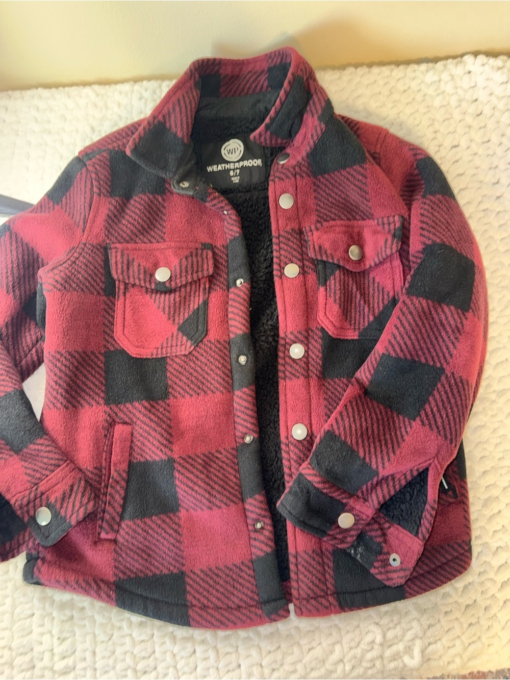 Weatherproof Kids Red & Black Buffalo Plaid Sherpa Jacket